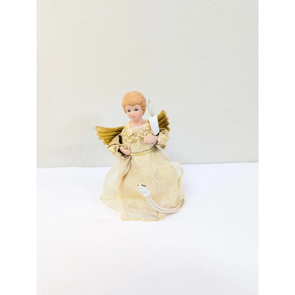 Vintage Lighted Bisque Porcelain Angel Christmas Tree Topper 5